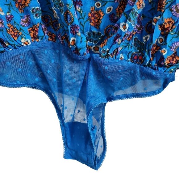 Intimately Free People Bodysuit Small Blue She’s Dainty Blue Floral Blouse Boho - Picture 6 of 12